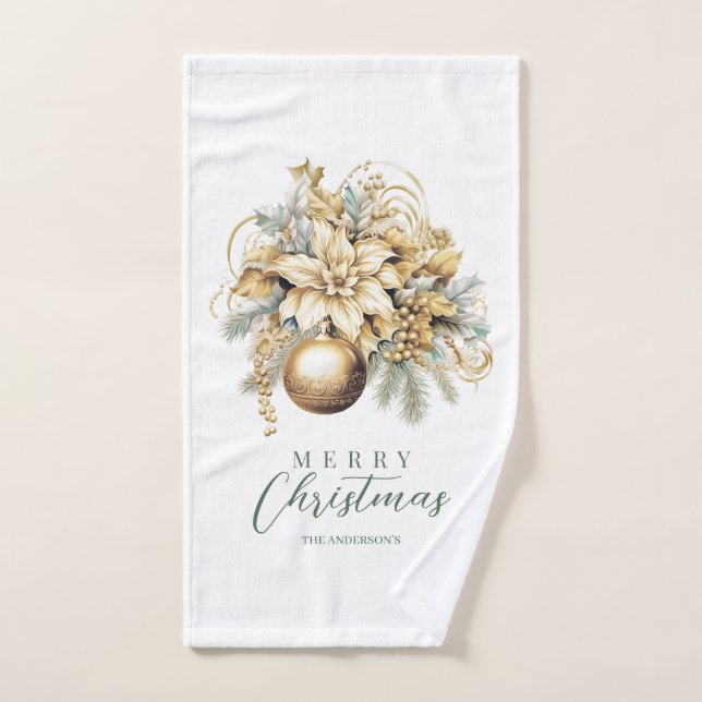 Elegant classic gold mint luxury Christmas bouquet Hand Towel (Hand Towel)