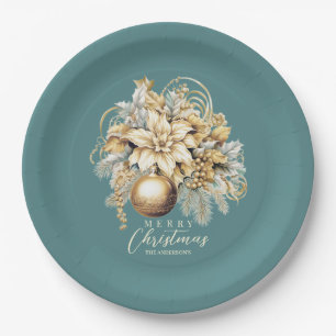 Elegant classic gold mint luxury Christmas bouquet Paper Plate