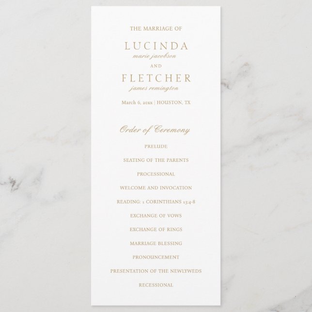 Elegant Classic Gold Traditional Formal Wedding Program (Front)