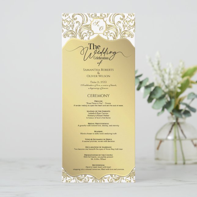 Elegant Classic Gold Wedding Program (Standing Front)