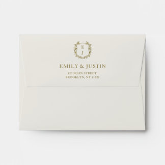 Elegant Classic Golden Crest Monogram Wedding Envelope