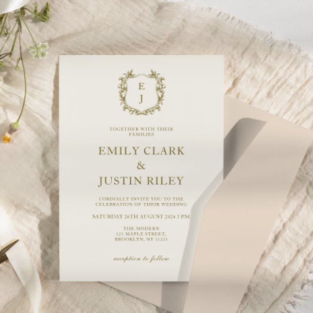 Elegant Classic Golden Crest Monogram Wedding  Invitation (Creator Uploaded)