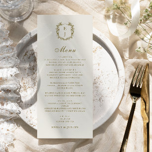 Elegant Classic Golden Crest Monogram Wedding Menu