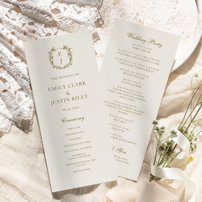 Elegant Classic Golden Crest Monogram Wedding Program (Creator Uploaded)
