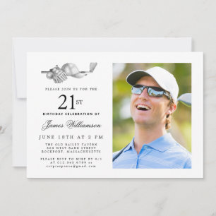 Elegant Classic Golf 21st Birthday Party Photo Invitation