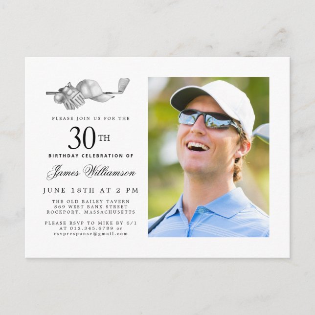 Elegant Classic Golf 30th Birthday Party Photo Invitation Postcard (Front)