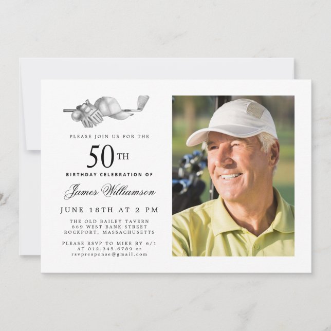 Elegant Classic Golf 50th Birthday Party Photo Invitation (Front)