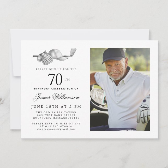 Elegant Classic Golf 70th Birthday Party Photo Invitation (Front)