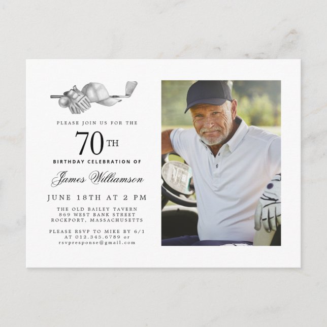 Elegant Classic Golf 70th Birthday Party Photo Invitation Postcard (Front)