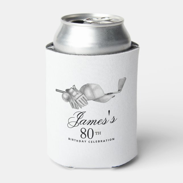 Elegant Classic Golf 80th Birthday Party Custom Can Cooler (Can Front)