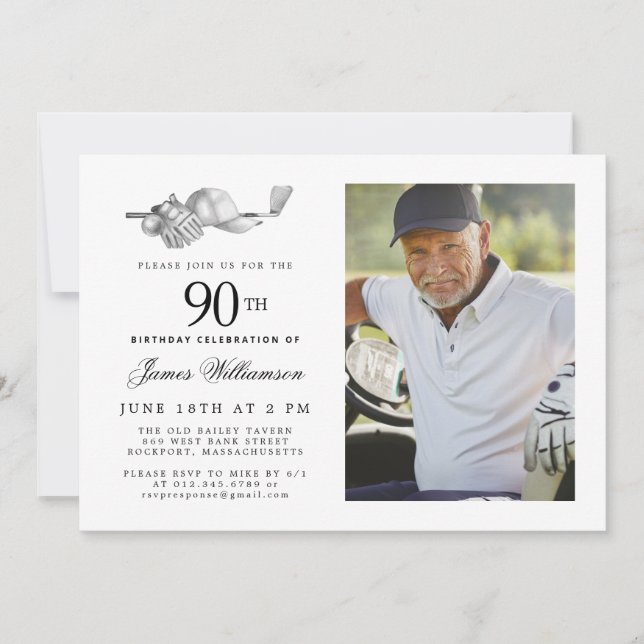 Elegant Classic Golf 90th Birthday Party Photo Invitation (Front)