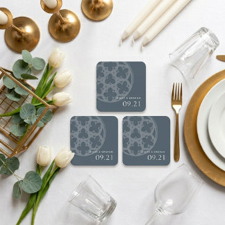 Elegant Classic Gothic Tracery Orion Blue Wedding Square Paper Coaster