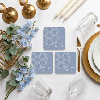 Elegant Classic Gothic Window Forever Blue Wedding Square Paper Coaster