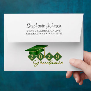 Elegant Classic Graduation Green & Gold Envelope