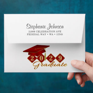 Elegant Classic Graduation Red & Gold  Envelope