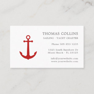 Elegant Classic Gray & Red Nautical Anchor Logo Business Card