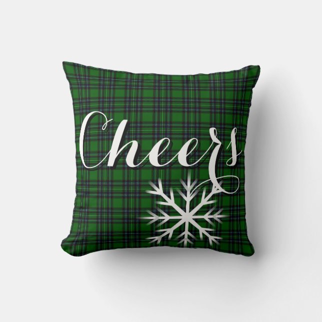 Elegant classic Green Black Plaid snowflake Cushion (Front)