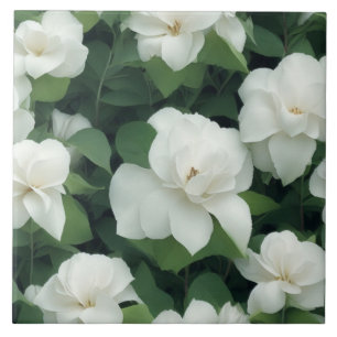 Elegant classic green botanical white floral ceramic tile