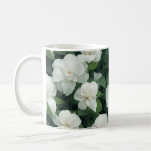 Elegant classic green botanical white floral coffee mug