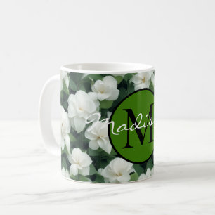 Elegant classic green botanical white floral coffee mug