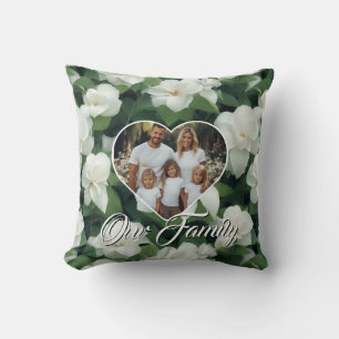 Elegant classic green botanical white floral cushion