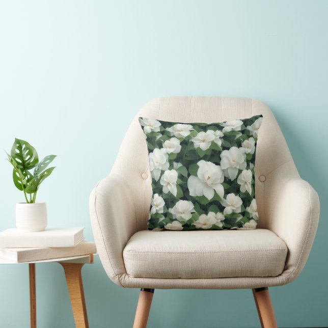 Elegant classic green botanical white floral cushion (Chair)