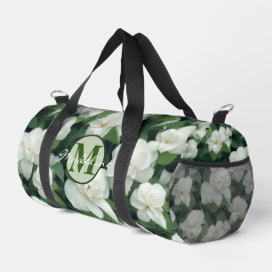 Elegant classic green botanical white floral duffle bag