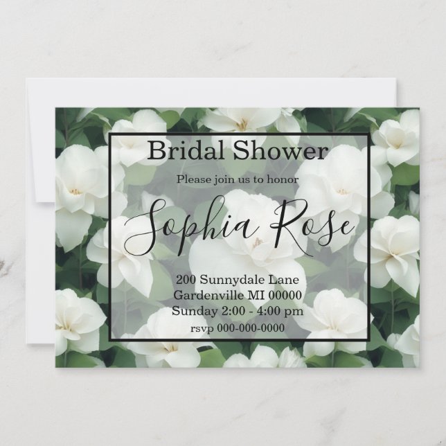 Elegant classic green botanical white floral invitation (Front)