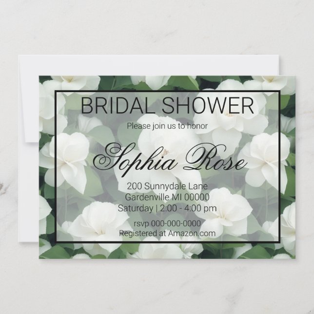 Elegant classic green botanical white floral invitation (Front)