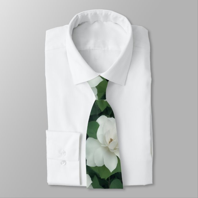 Elegant classic green botanical white floral tie (Tied)