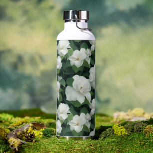 Elegant classic green botanical white floral water bottle