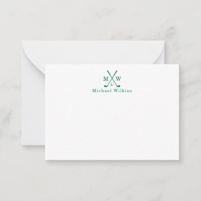 Elegant Classic Green Crossed Clubs Golf Monogram Card (Front)