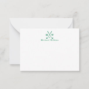 Elegant Classic Green Crossed Clubs Golf Monogram Card