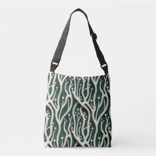 Elegant classic green floral pattern crossbody bag