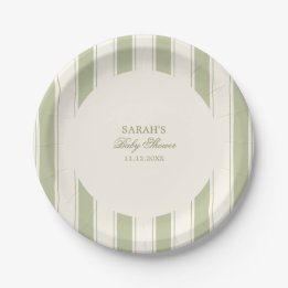 Elegant Classic Green Stripes Baby Shower Paper Plate