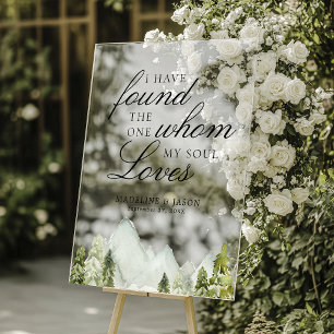 Elegant Classic Greenery Forest Mountains Wedding Acrylic Sign