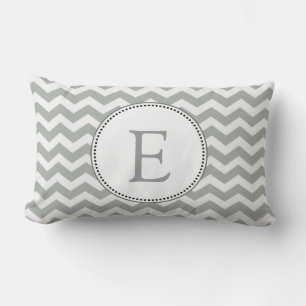 Elegant, classic grey and white chevron zigzag lumbar cushion
