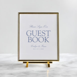 Elegant Classic Guest Book Dusty Blue Poster