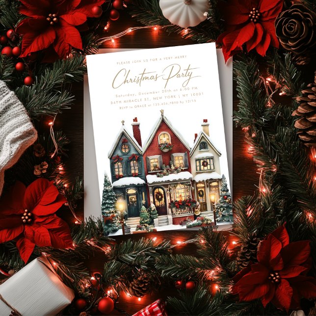 Elegant Classic Houses Village Christmas Party Invitation (Creator Uploaded)