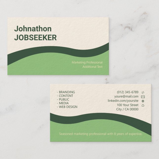 Elegant Classic Job Seeker Minimal Clean Green Business Card (Front/Back)