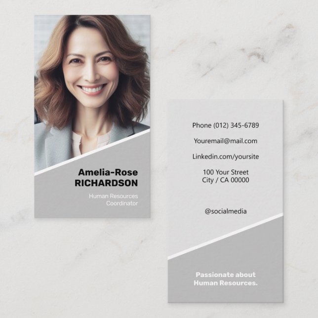 Elegant Classic Job Seeker Minimalist Classy Grey Business Card (Front/Back)