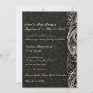 Elegant Classic Lacy Paisley Floral Indian Wedding Invitation