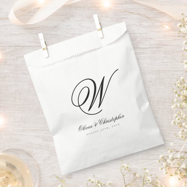 Elegant Classic Last Name Initial Wedding Favour Bag (Clipped)