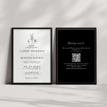 Elegant Classic Leaf Monogram QR Code Wedding Invitation<br><div class="desc">Classic black and white leaf monogram QR code all in one wedding invitation.</div>