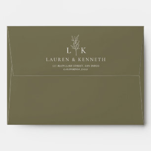 Elegant Classic Leaf Monogram Wedding Olive Green Envelope