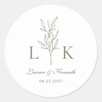 Elegant Classic Leaf Monogram Wedding Olive Green