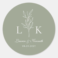 Elegant Classic Leaf Monogram Wedding Sage Green