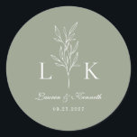 Elegant Classic Leaf Monogram Wedding Sage Green Round Sticker<br><div class="desc">Elegant sage green leaf monogram round sticker.</div>