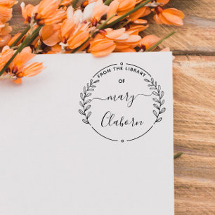 Elegant Classic Leaves Book From The Library Of Rubber Stamp