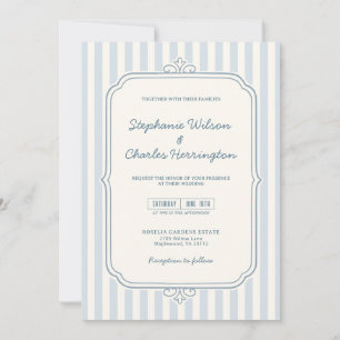 Elegant Classic Light Blue Beige Striped Wedding Invitation